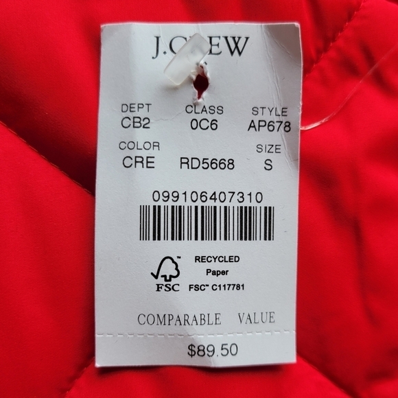 𝅺J. Crew Women's Red Quilted Mercantile Puffer Vest - Size (S) - NEW WITH TAGS - Picture 7 of 13